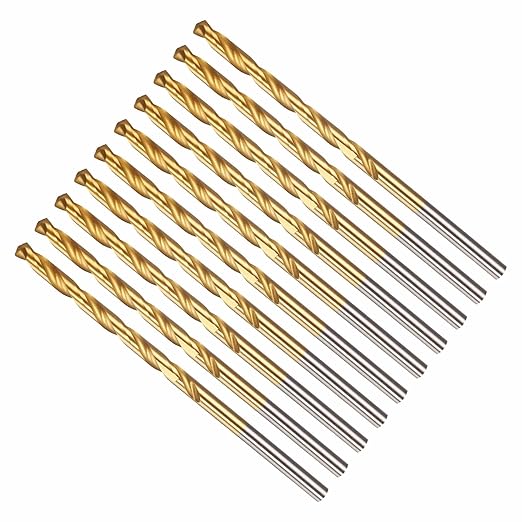 Drill Bit, 5/32" Cutting Diameter, 4341 HSS Jobber Bits TiN Coated 135° Cutting Angle - (Applications: for Drilling Soft Metal Plastic Wood), 10-Pieces