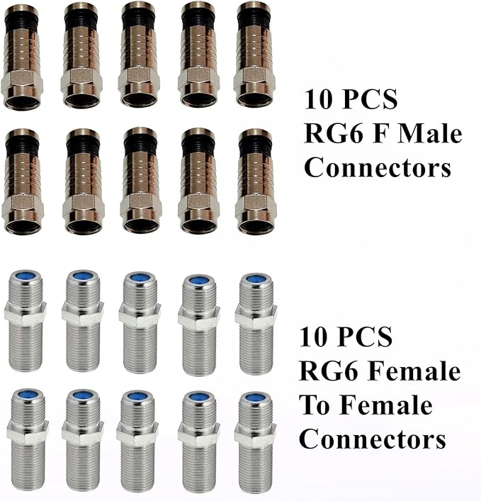Gaobige Coax Cable Crimper Tool Kit, Coaxial Compression Tool for rg6 rg59 rg11 with 1 Wire Stripper, 10pcs F Male rg6 Connectors And 10pcs Female to Female rg6 Connectors, 1 Screwdriver