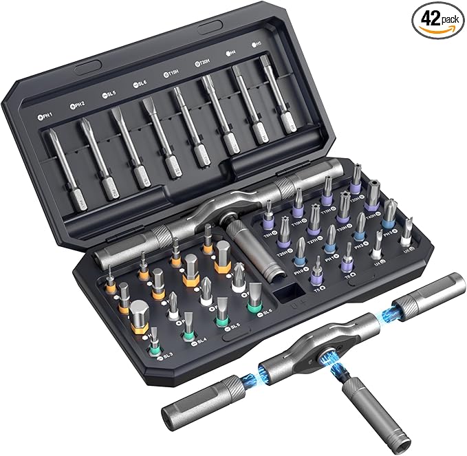 42 in 1 Magnetic Screwdriver Set, Portable Multi Bit Compact Ratchet Precision Screwdriver Set Mini Repair Tool Kit for Diy, Laptop Computer, Bicycles, Furniture, Eyeglass and More (Black)