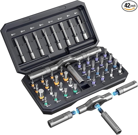 42 in 1 Magnetic Screwdriver Set, Portable Multi Bit Compact Ratchet Precision Screwdriver Set Mini Repair Tool Kit for Diy, Laptop Computer, Bicycles, Furniture, Eyeglass and More (Black)