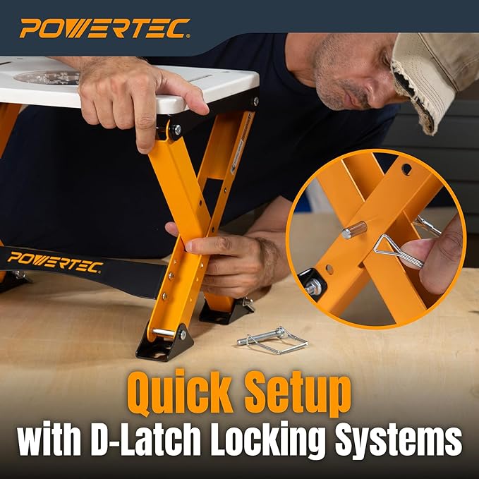 POWERTEC Folding Router Table Stand ??Adjustable Height Workstation Base for 11-1/2" x 15-1/2" Trim Router Tables, Wall-Mount Ready, Includes Mounting Guide & Hardware (UT1013)