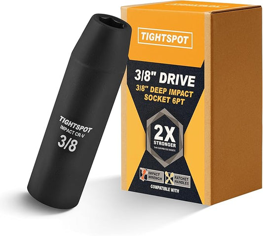 TIGHTSPOT 3/8 Inch Drive 3/8 Inch Deep Impact Socket with Anti-Rounding 6 Point Design, Heat-Treated CRV Steel