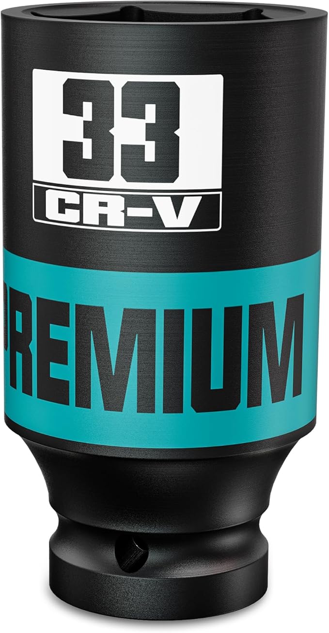 1/2" Drive Impact Socket, 33mm Deep Socket, Metric, 6 Point, CR-V, Perfect for Home, Mechanic and Repair Project