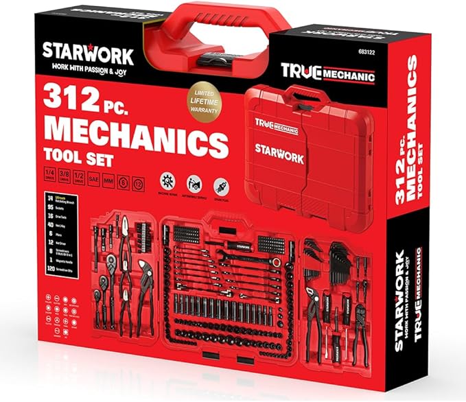 STARWORK TRUE MECHANIC 312-Piece Mechanics Tool Set and Socket Set, Professional?륯liers Wrench ??SAE/Metric