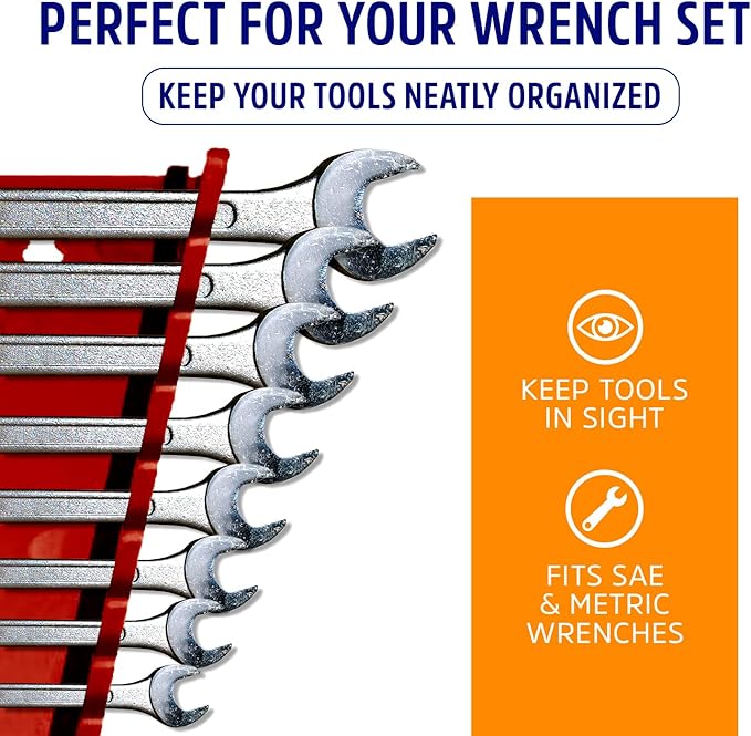 Protoco 2031 Reverse 12 piece Wrench Rack, Magnetic, Tool Organizer for Tool Box, Tool Cart or Wall Mounted, Yellow