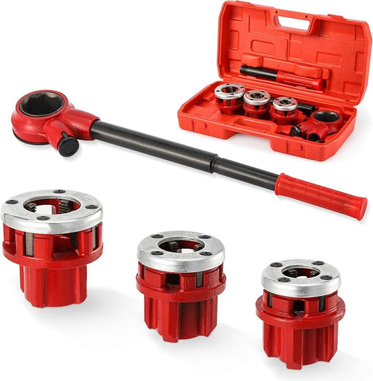 Pipe Threader Ratchet Kit竊?Manual Ratcheting Pipe Threading Tool Set with 3 NPT Dies 1/2" NPT, 3/4" NPT, 1" NPT,Portable Cast Iron Pipe Threading Set for Galvanized Aluminum Iron Copper PVC Pipes