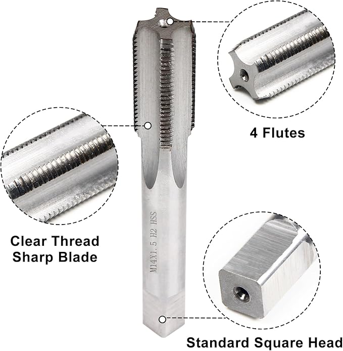 YUEARN M14 x 1.5 Metric Thread Tap and Die Set, M14 x 1.5mm High-speed Steel Machine Tap Die Set Right Hand Tap and Round Thread Die