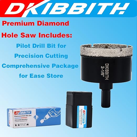 2-1/8" Diamond Hole-Saw Bits with Pilot Drill Bit - 2pc 2-1/8 in Diamond Tipped Tile Hole Saws with Guiding Bit for Accurate Drilling, for Porcelain Tile Ceramic Pots Granite Stone Glass Bottles 55mm.
