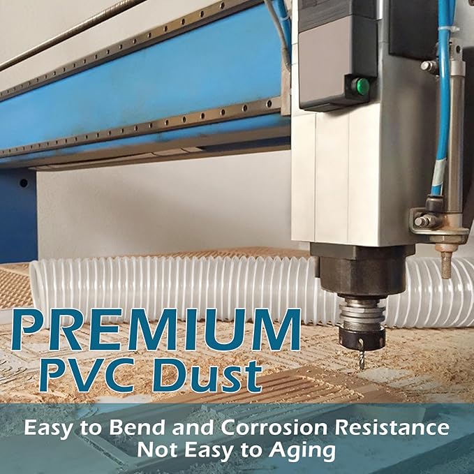 2 1/2" x 10' Flexible Clear PVC Dust Collection Hose - Puncture Resistant with Carbon Steel Wire Coil for Dust Collectors with 2 1/2" Ports