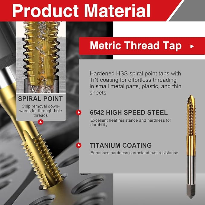 M6 x 1 Spiral Point Tap and 5.0mm Twist Drill Bit Set, HSS 6542 and M35 Cobalt Steel, for Drilling and Tapping Machine Screws on Stainless Steel, Alloy Steel