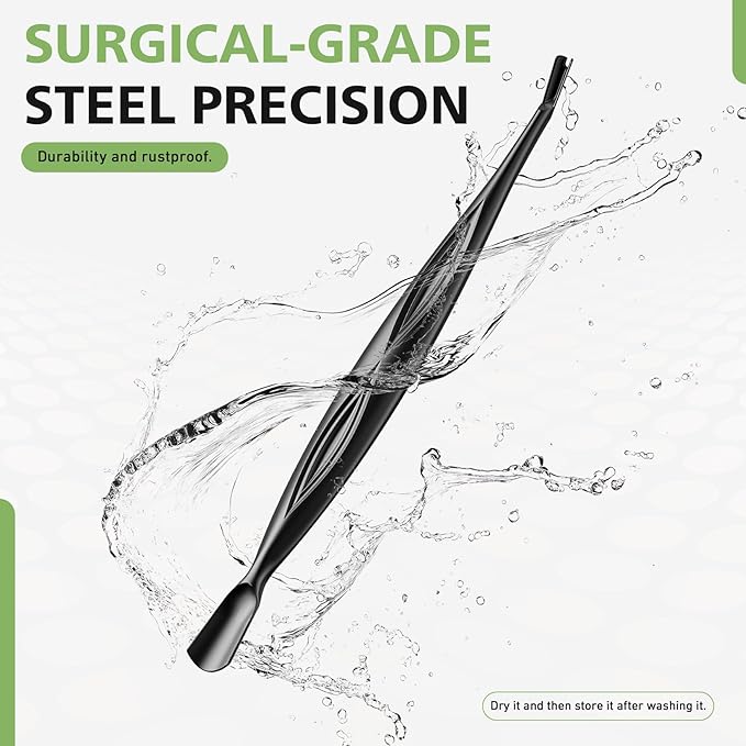 BALUCA 2-in-1 Cuticle Pusher & Trimmer with Fork ??Professional Stainless Steel Nail Cuticle Remover Tool for Pain-Free Manicure & Pedicure ??Durable Metal Cuticle Nippers and Scraper, Black