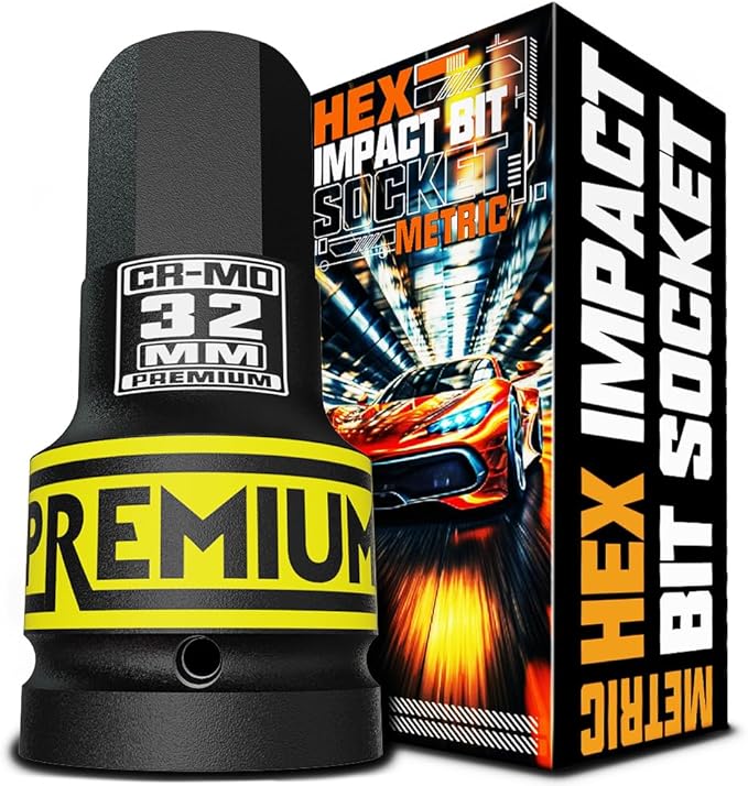 1" Drive H32 Impact Hex Bit Socket, 32 mm Allen Bit Socket, Metric, Cr-Mo Steel, Truck Repair and Equipment Maintenance