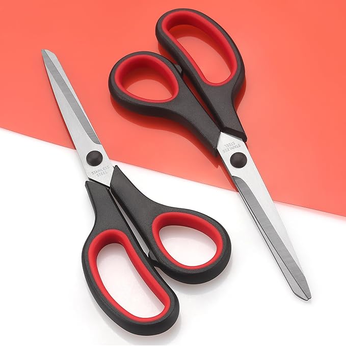 All Purpose Scissors with Stainless Steel Blades, High Performance Cutting, Ergonomic and Comfort Handles, Perfect for Office Home School Art Crafts, 8.5 Inch, 2 PCS