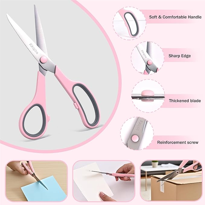 24 Pack Scissors, Rkqoa 8" All Purpose Classroom Scissor Bulk Comfort-Grip Sharp Shears for Office School House Sewing Fabric Craft Supplies, High/College School Teacher Student Scissors