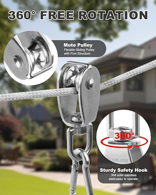 Rocaris 25 Pack M15 Lifting Single Pulley Block 304 Stainless Steel Crane Swivel Hook Double Pulley Roller Loading