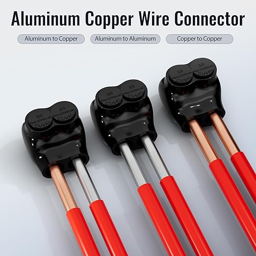 2 Port Insulated Multi Tap Connector 3/0-6 AWG Black Electrical Cable Connectors 7/32" Allen Hex Aluminum Wire Connector - 6 Pack