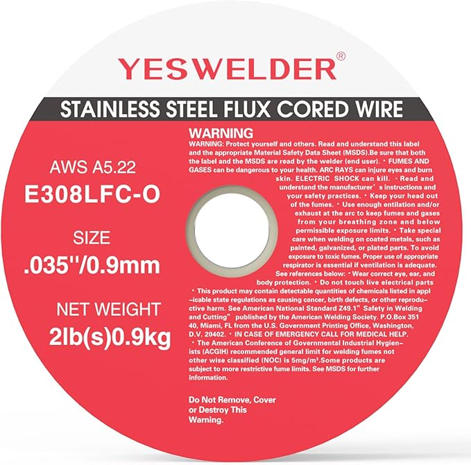 YESWELDER Stainless Steel Flux Cored MIG Welding Wire, E308LFC-O .035-Diameter, 2-Pound, Strong ABS Plastic Spool Welding Wire
