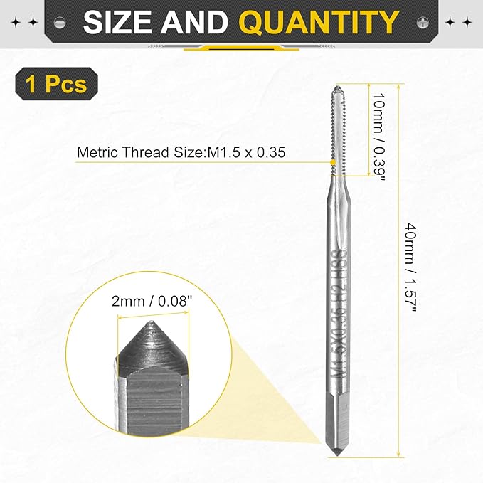 uxcell Hand Plug Tap M1.5 x 0.35 H2 Metric Thread Plug Style Taps Straight Flute Screw Tapping Threading Tool High Speed Steel HSS6542