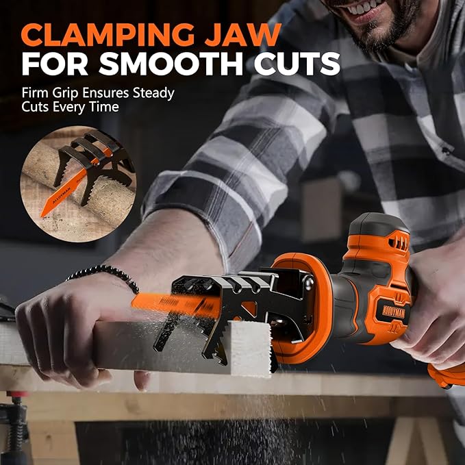 Alloyman Reciprocating Saw, 20V Cordless Battery Power Saw, with 2 X 2.0Ah Batteries & Charger, 0-3500 SPM Variable Speed, Tool-Free Change, 5 PCS Blades for Wood Metal PVC Pipe Tree Cutting