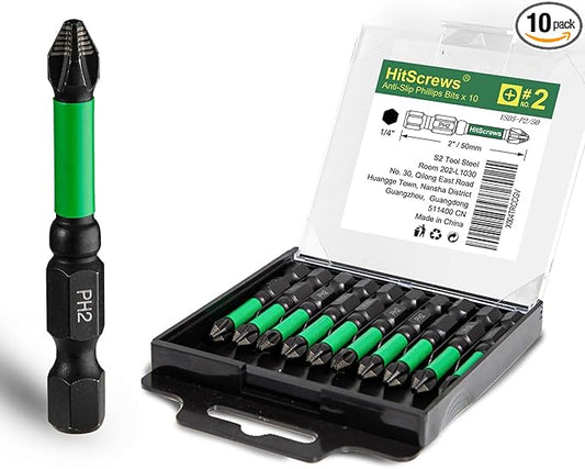 2 Inch Anti Slip Phillips Impact Driver Bits #2, New Precision Laser-Etched Micro-Slip Grip, S2 Steel Ph2 Magnetic Screwdriver Bits For Heavy-Duty Repairs & Home Improvement | 10 Pack