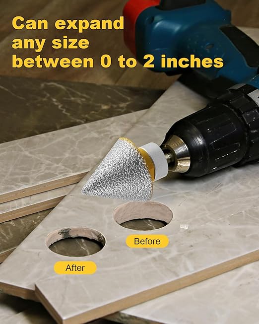 Diamond Beveling Chamfer Bit, Diamond Countersink Drill Bit for 1-7/8"(48mm) Hole Enlarging Trimming Grinding in Tile, Marble, Glass, Granite, Ceramic with 5/8-11" Thread Adapter