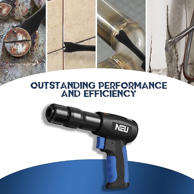 Air hammer, NEU PNEUPACTURE 190mm short barrel air chisel kit, with 4pcs chisels, with quick change retainer, 3500bpm air chisel for shoveling and cutting