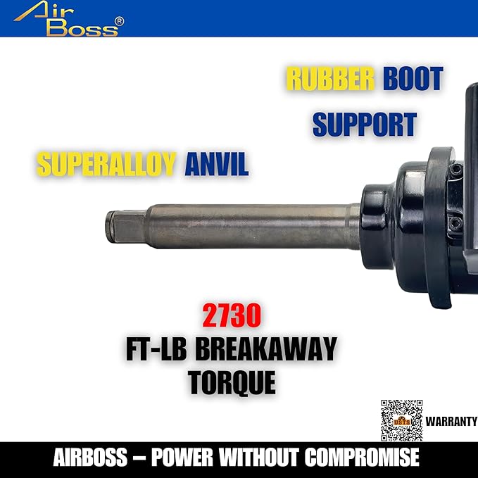 Airboss AW-342GL 1" US Germany Award Winning Premium Air Impact Wrench Heavy Duty 2730 ft-lb Nut Busting Torque 8 Inch Anvil 23 Pounds Award-Winning Design Lightweight High Performance