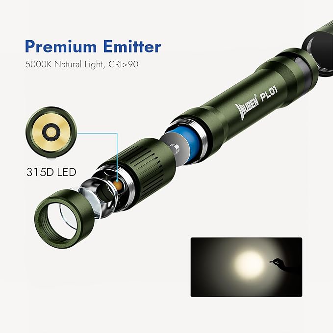 WUBEN PL01 Pen Light, 650 Lumens Pocket EDC Flashlight Rechargeable, Bright LED Pen Flashlight, IP68 Handheld Flash Lights, Compatible 2 AAA Battery for Home, Outdoor, Emergencies, Inspection