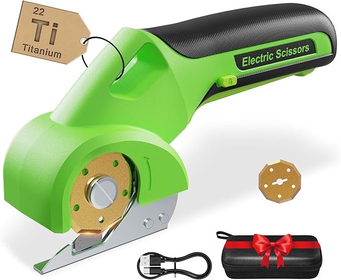 4V 2000mAh Cordless Cardboard Cutter, Electric Box Cutter for Cardboard with 2 Titanium Blades, LED & Safety Lock, Rotary Cutter for Fabric, Stocking Stuffers Gifts for Men Women - Grass Green
