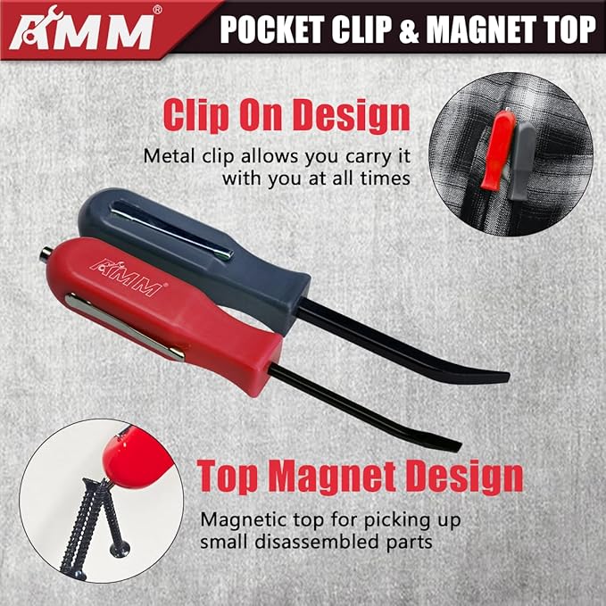AMM 4 PCS Pocket Pry Bar Set, Mini Pry Bar with Magnet Top and Pocket Clip, 4.5" Small Pry Bar for Home Office, Car Repair Gadgets, Electronics and Mechanics Repair