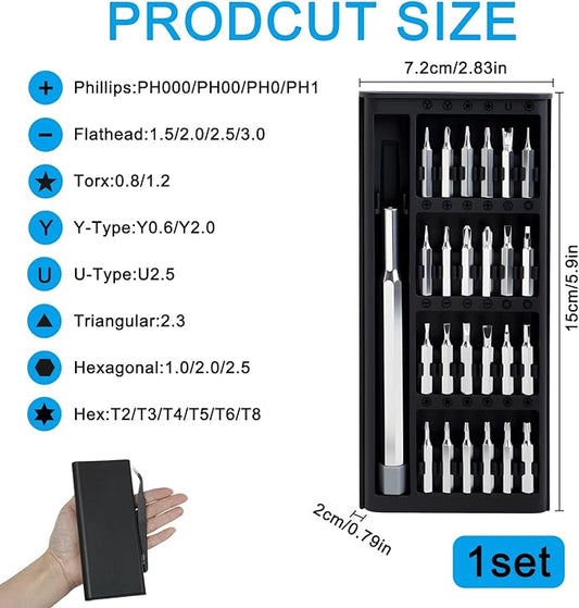 24-In-1 Magnetic Screwdriver Set, Mini Repair Toolkit with Micro Bits, for Watch Glasses Electronics Phone Computer Laptop Game Console Maintenance, Home Use with Repair Tweezers