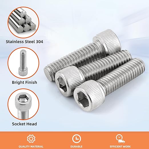 MewuDecor M8-1.25 x 120mm Socket Head Cap Screws Bolts, Allen Socket Drive, Stainless Steel 18-8 (304), Full Thread, Bright Finish, Machine Thread, 5 PCS