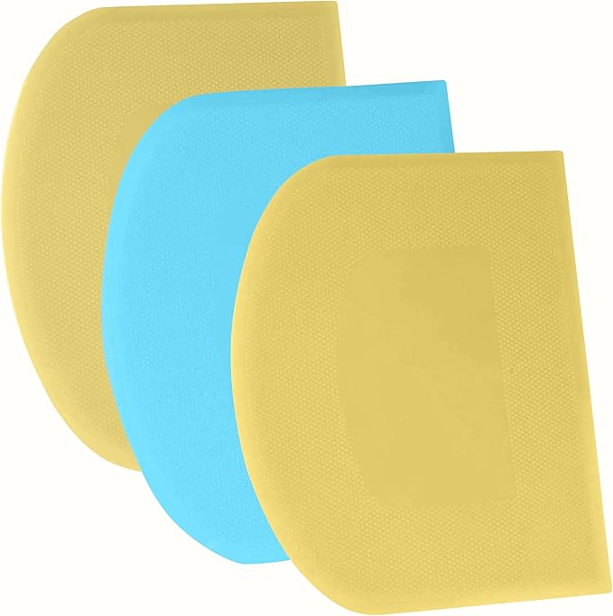 SURDOCA Dough Scraper Bench Scraper - 3P 11.8x7.3" Plastic Flexible Bowl Scraper, Sharp Edge & Angles Cake Scraper. Non-Slip Bakeware Decorating Tools Sculpting & Modeling Tools - Yellow+Blue+Yellow