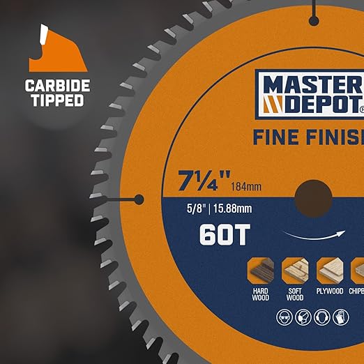 7-1/4 Inch Circular Saw Blade Set, 24T & 40T & 60T Woodworking Saw Blades for Framing & Finish & Fine Finish, Carbide-Tipped ATB, Thin Kerf (6-Pack)