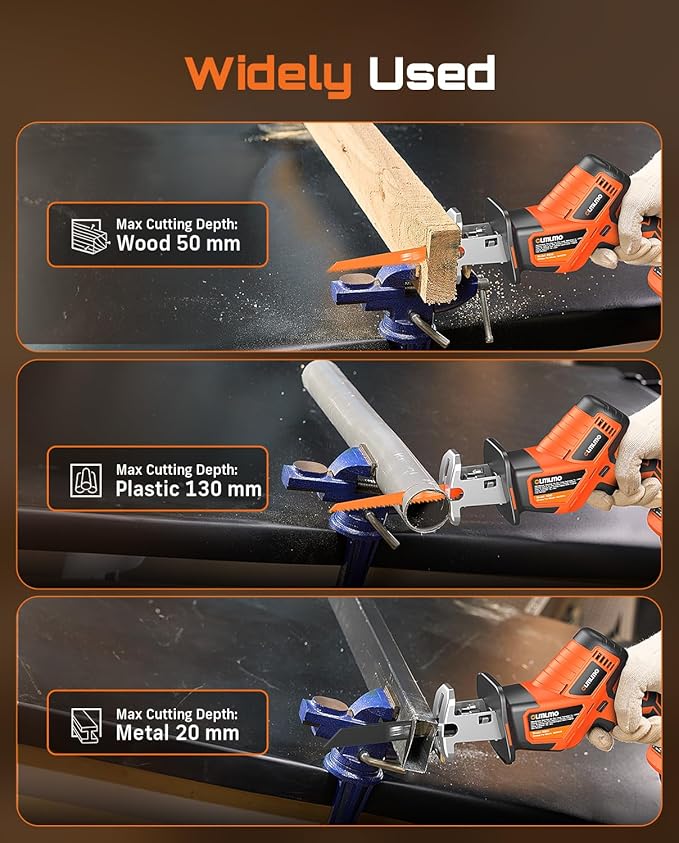 Cordless Reciprocating Saw With 8 Blades – 2×4000mAh Batteries, Brushless Motor, Variable Speed 0‑3200 SPM, Tool‑Free Blade Change, Power Reciprocating Saw for PVC Wood, Metal Cutting DIY