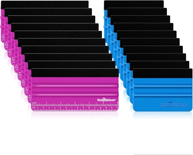 TECKWRAP Professional Squeegee for Vinyl, 20 PCS Plastic Felt Squeegee Tool Decals Inkjet Vinyl Sticker Paper, and Wallpaper Application Tools, 6 Inch Pitaya횞10 & 4 Inch Blue횞10