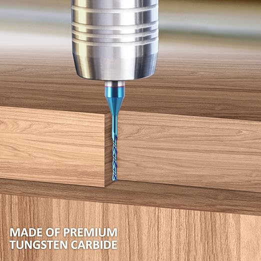 HQMaster Spiral Router Bit Downcut 1/4 Inch Shank Solid Carbide CNC Router Bit with Nano Blue Coating CNC Bits End Mill for Woodwork Mortise Slot Trim