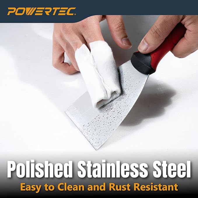 POWERTEC 3-Inch Stainless Steel Drywall Joint Knife - Flexible Blade, Soft Grip, for Patching, Taping, Scraping (72171)