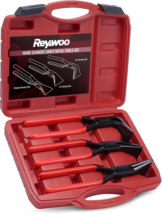 Hand Seamers Sheet Metal Tools, 3 Pieces Sheet Metal Bender for Bending and Flattening Sheet Metal, Straight Jaw, 45째, and 90째 Metal Bending Tool with Tool Box Storage Case