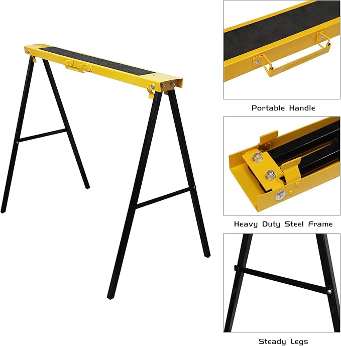 Forup Portable Folding Sawhorse, Heavy Duty Twin Pack, 275 lb Weight Capacity Each 2 Pack (Yellow)
