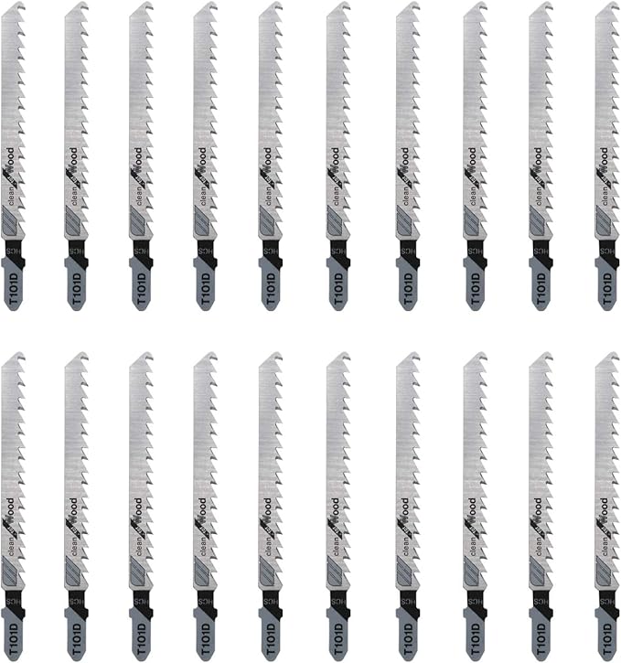 TAROSE 20-Piece T101D 4 Inch 6 TPI Assorted T-Shank Jig Saw Blades Set for Clean Cutting Wood