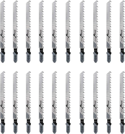 TAROSE 20-Piece T101D 4 Inch 6 TPI Assorted T-Shank Jig Saw Blades Set for Clean Cutting Wood