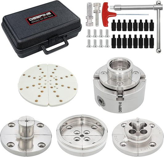4 Inch Wood Lathe Chuck Set 1" x 8 tpi thread, Nickel Plated Self Centering 4 Jaw Wood Turning Chuck set(5PCS jaws)