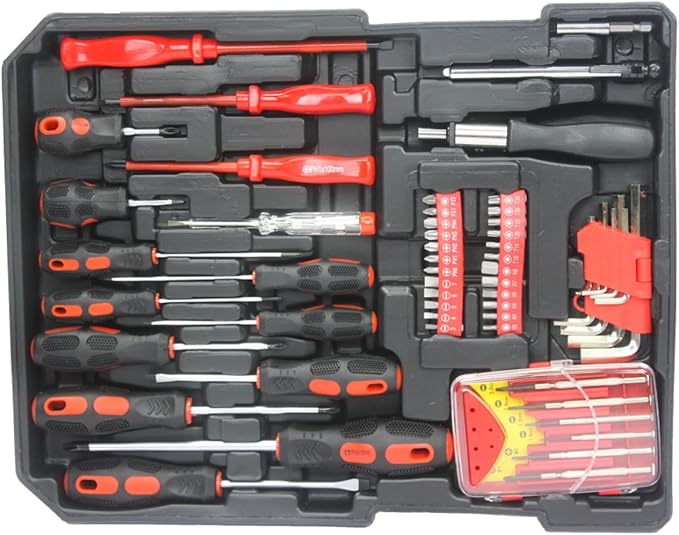 899pcs Home Repair Tool Set with Rolling Tool Box, 4-Drawer Toolbox Storage Case, General Household & Maintenance Tool Kit for Handyman, Garden, Homeowner - Black