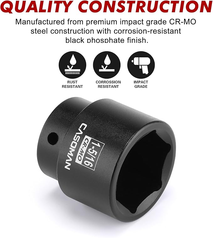 CASOMAN 1/2" Drive x 1-5/16" Impact Socket, 6-Point, SAE, CR-MO