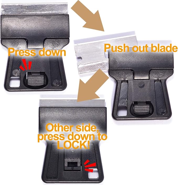Portable 1.5inch Mini Metal Razor Scraper and Plastic Scraper with Blades, Putty Knife Set Removing Glue, Stain, Vinyl, Labels, Stickers, Decals, Pack of 2