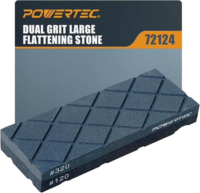 POWERTEC Large Flattening Stone, 120/320 Dual Grit Sharpening Stone Flatener, Diamond Grooves Sharpening Stone Fixer for Whetstone, Wet stone, Waterstone, Oil Stone (72124)