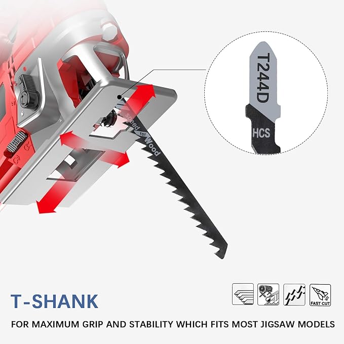 TAROSE 20-Piece T244D 4 Inch 6 TPI Assorted T-Shank Jig Saw Blades Set for Speed Cutting Wood, Scroll Cutting Wood