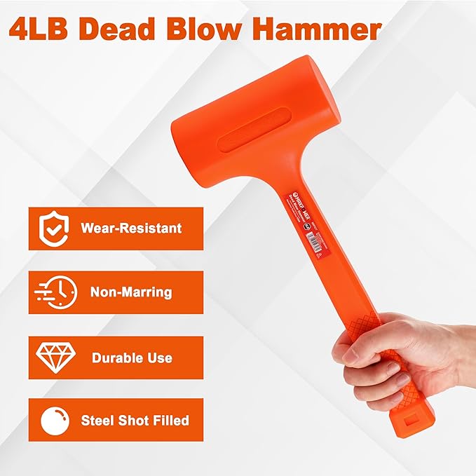 MAXPOWER Dead Blow Hammer, 4LB Dead Blow Mallet with Checkered Grip Handle, Spark and Rebound Resistant Orange Deadblow Hammer