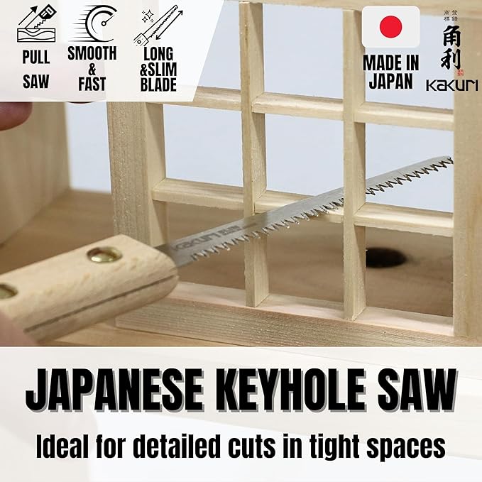 KAKURI Mini Keyhole Saw 3" - Slim Japanese Pull Saw for Woodworking, Curved Cuts, Craft & Hobby - Made in Japan